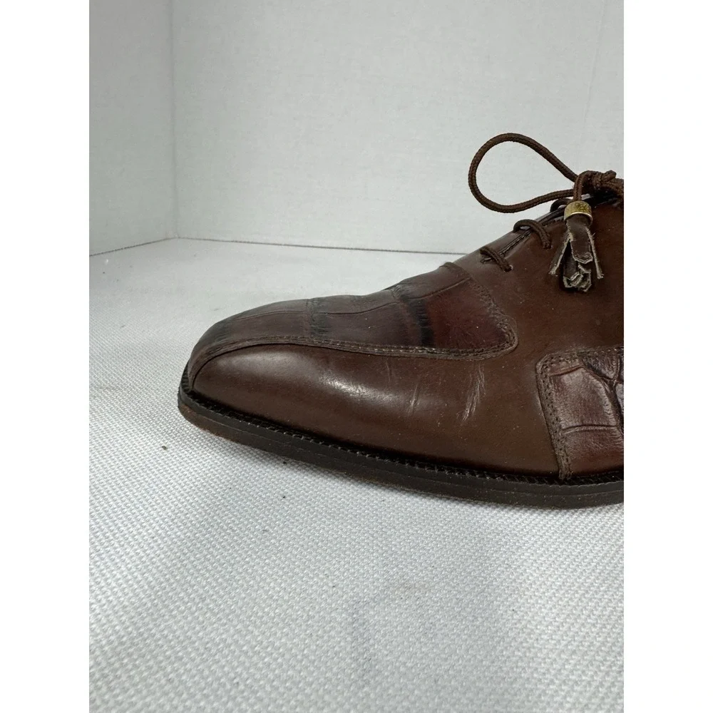 Marco Vicci‎ Rockford Croc Embossed Leather Wingtips tassels size 10